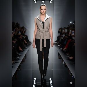 SARAH PACINI Sleeveless Gray Zip-Up Vest with Belt